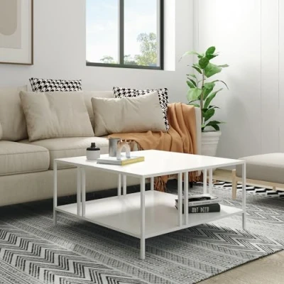 Abbildung von [en.casa] Couchtisch Kumlinge Beistelltisch 40 x 80 cm mit Ablage Wohnzimmertisch quadratisch Sofatisch Metall Kaffeetisch Weiß