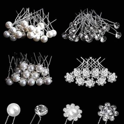 Abbildung von 40PCS Hochzeit Haarnadeln, BetterJonny Perlen Blumen Strass Braut Haarschmuck Haarnadeln U förmige für Brautfrisur Kommunion Party Frauen Mädchen, 2 Stile (C)