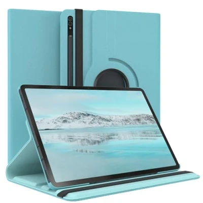 Abbildung von EAZY Case Tablet Hülle für Samsung Galaxy Tab S8+ Schutzhülle 12.4 Zoll Smart Cover Rotationcase zum Aufstellen Klapphülle 360 drehbar mit Standfunktion Tasche Kunstleder Blau
