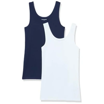 Abbildung von Amazon Essentials Damen Tanktop schlanke Passform, 2er Pack, Marineblau/Weiß, S