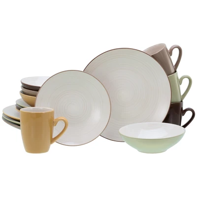 Abbildung von CreaTable Kombiservice &quot;Geschirr Set Bamboo Garden&quot;, (Set, 16 tlg., Kaffeeservice und Tafelservice im Set, für 4 Personen), Service, handemalte Spiralen in hellem Holzton Teile Personen