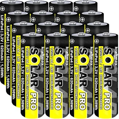 Abbildung von 16 er Pack Solar pro Mignon AA Akkus wiederaufladbare Batterien 3,2V / 1,92Wh 14505 LiFePo4 Hochleistungs Akku Batterie speziell für Solarlampen Lichterkette Solarleuchte Leuchte