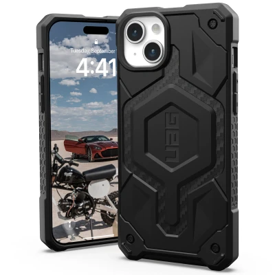 Abbildung von Apple iPhone 15 Plus Hülle MagSafe Kunststoff UAG Hard Case/Backcover Handyhülle Schwarz Shockproof/Stoßfest