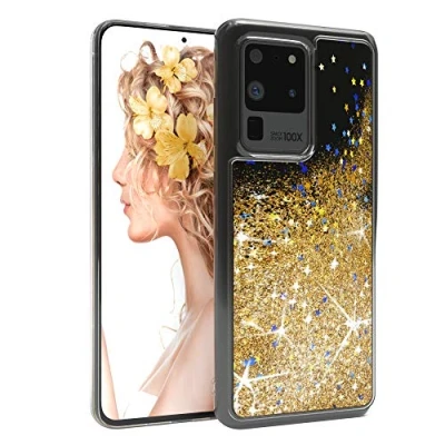 Abbildung von EAZY CASE Hülle kompatibel mit Samsung Galaxy S20 Ultra / 5G Schutzhülle Flüssig Glitzer, Handyhülle, Schutzhülle, Back Cover Glitter, TPU/Silikon, Transparent/Durchsichtig, Gold