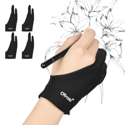 Abbildung von OTraki 4 Pack Artist Glove Elastisch Antifouling Handschuh Drawing Zeichnen Künstler für Grafiktablett Graphics Tablet Pen Monitor Light Box Verfolgenbrett M 8.2x20cm