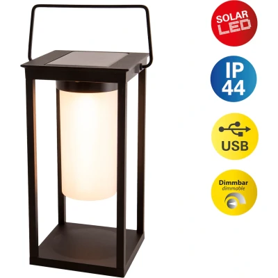 Abbildung von näve LED Solarleuchte &quot;Camping&quot;, 1 flammig, Leuchtmittel Modul fest integriert, mit Henkel, 2 Helligkeitsstufen per Touch, USB Ladeanschluss, schwarz