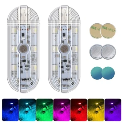 Abbildung von 2 Stück Auto LED Innenbeleuchtung,7 Farben Magnetisch USB Touch Licht RGB Einstellbar Innenraum Ambientebeleuchtung für Wiederaufladbaren Mobilen Zubehör Nachtlicht Neu 2023