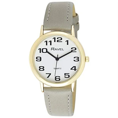 Abbildung von Ravel Unisex Armbanduhr mit großen Ziffern Grau/goldfarbener Ton/weißes Zifferblatt