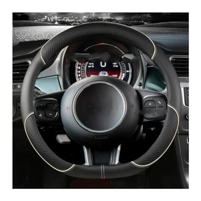 Abbildung von Lenkrad Abdeckung Für FIAT 500 2007 2022 500e 2020 2021 500L 2014 2018 500X 2015 Auto Mikrofaser Leder Lenkradschutz(BEIGE D Shape)