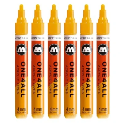 Abbildung von Molotow One4All 227HS Acryl Marker (4,0 mm Strichstärke, hochdeckend und permanent, schnell trocknend, nachfüllbar, für fast alle Untergründe) 6 Stück Farbe 258 senfgelb
