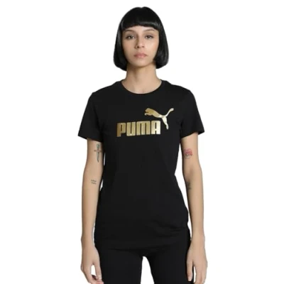 Abbildung von Puma ESS METALLIC No. 1 Logo T Shirt Damen Mit Print Black/Metallic Gold Größe: L