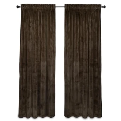 Abbildung von BEAUTEX Samt Vorhang Kräuselband U Band Gardine Velvet abdunkelnd und Blickdicht, 300x245 cm (Breite 300 cm, Höhe 245 Braun)