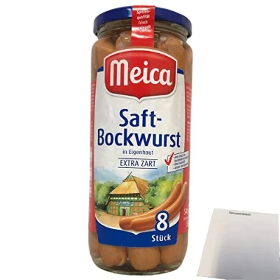 Abbildung von Meica Saft Bockwurst in Eigenhaut 8 Würstchen extra zart (360g Glas) + usy Block