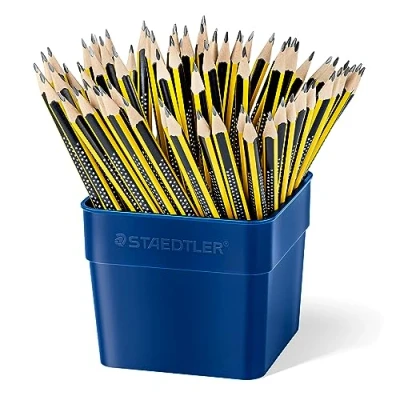 Abbildung von STAEDTLER Bleistift Noris, Hohe Bruchfestigkeit, ergonomische Dreikantform, Rutschfeste Soft Oberfläche, Wopex Material, Härtegrad HB, Köcherpackung mit 72 Bleistiften, 183 T72