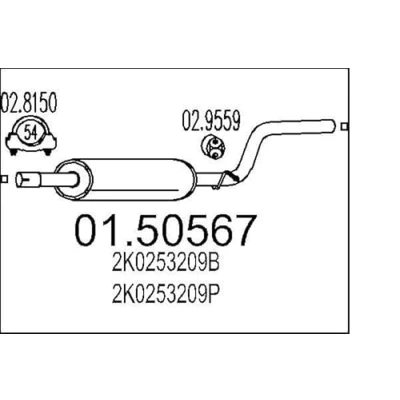 Abbildung von MTS 01.50567 Mittelschalldämpfer 1180 VOLKSWAGEN: Caddy 3 Kastenwagen, Kombi