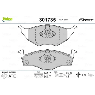 Abbildung von VALEO 301735 Bremsbelagsatz FIRST Vorderachse exkl. Verschleißwarnkontakt ohne Anti Quietsch Blech VOLKSWAGEN: Lupo / 3L