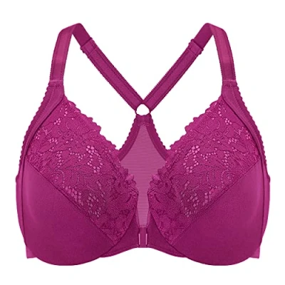 Abbildung von DELIMIRA Damen Vorderverschluss BH mit Bügel Vollständige Abdeckung Große Größen Magenta Violett 80E