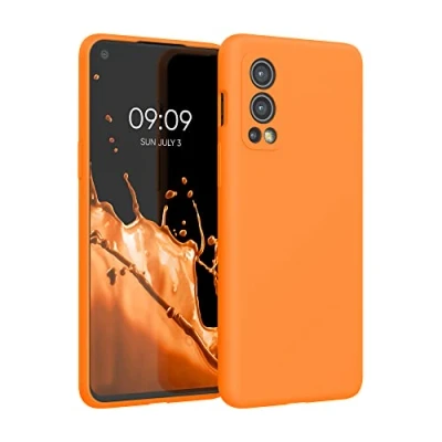 Abbildung von kwmobile Hülle kompatibel mit OnePlus Nord 2 5G Silikon Handy Case Handyhülle weiche Oberfläche kabelloses Laden Fruity Orange