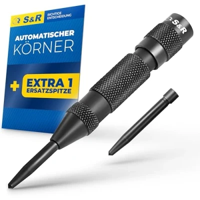 Abbildung von S&amp;R Reißnadel Automatischer Ankörner 50 100 N, 130 mm, Federkörner, Cr V, (2 St), langlebige Vollmetall Ausführung, für Metall, Holz, Stein, Kunststoff