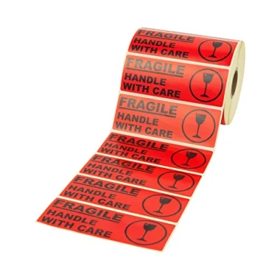Abbildung von PROLAC „Fragile Handle with Care“ Warnhinweis Aufkleber (Warnaufkleber) für zerbrechliche Warensendungen Sticker selbstklebend Warnetiketten Bruchgefahr Etiketten Rot