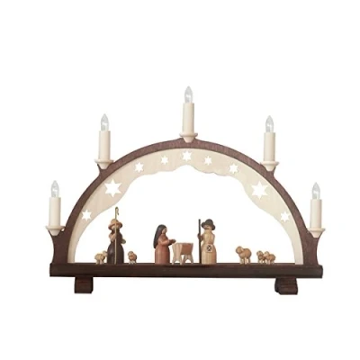 Abbildung von Rudolphs Schatzkiste Schwibbogen Christi Geburt Natur mit Beleuchtung Höhe=42cm NEU Lichterbogen Fensterbogen Erzgebirge Seiffen Weihnachten Holz Dekoration