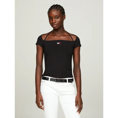 Abbildung von Tommy Jeans SLIM Badge Strap Tshirt print, Damen, Größe: 56, Black