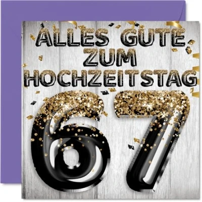 Abbildung von Stuff4 67. Hochzeitstag Karte Liebe Schwarz Gold Glitzerballons 67 Jahrestag Geschenke für Mein Mann Ehemann Meine Frau Ehefrau, 145mm Glückwunschkarten