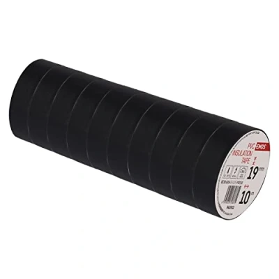 Abbildung von EMOS PVC Isolierband Schwarz 10er Pack, 19mm x 10m, 0,13mm Bandstärke, selbstklebend, hohe Spannungsfestigkeit und Anwendungstemperaturbereich, UV beständig, wasserdichte Verbindung, ohne Textilgewebe