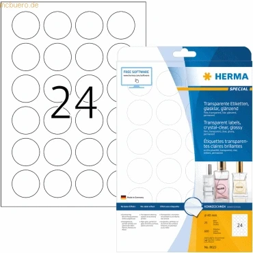 Abbildung von HERMA Etiketten 40 mm rund transparent klar Folie glänzend 600 Stück