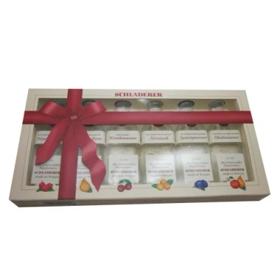 Abbildung von Schladerer Obstbrand Miniaturen Geschenkset 6 x 30 ml Obstwasser Zwetschgenwasser Mirabell Kirschwasser Williams Birne Himbeergeist