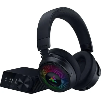 Abbildung von Razer Kraken V4 Pro Kabelloses Gaming Headset mit Control Hub Sensa HD Haptik (OLED Hub, Triforce 40mm Treiber, HyperSpeed &amp; Bluetooth, THX Spatial Audio, RGB) Schwarz