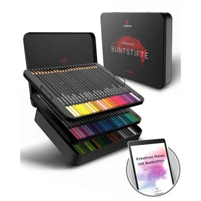 Abbildung von LIEBERGE Premium Buntstifte Set in Metallschatulle 72 Farben hochpigmentierte Colored Pencils bruchsicher, weiche Farbabgabe Malstifte für Erwachsene, Kinder und Künstler (Metallschatulle)