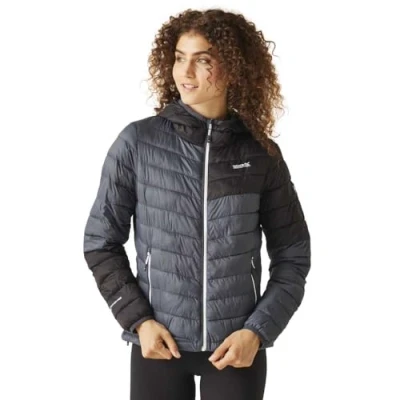 Abbildung von Regatta Damen Women&#039;s Hooded Jacket Hillpack II Packaway Wattierter Mantel mit Kapuze, Seal Grey/Black, 40