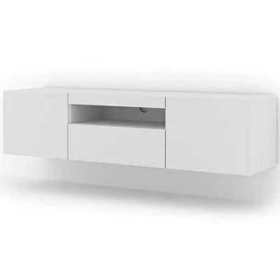 Abbildung von BIM Furniture Lowboard TV Schrank Aura 150 cm Hängend oder Stehen universal Unterschrank Fernsehschrank Board Sideboard HiFi Tisch Hängender (Weiße Matte ohne LED)