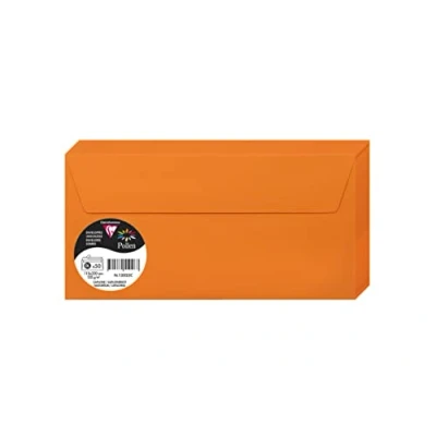Abbildung von Clairefontaine 120023C Packung mit 50 Umschlägen Pollen, selbstklebend, Format DL, 11x22cm, 120g, ideal für Einladungen und Korrespondenz, Orange, 1 Pack