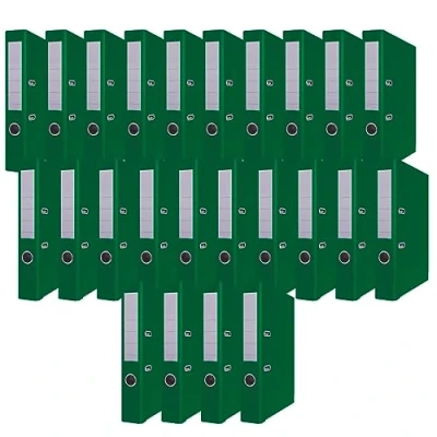 Abbildung von OFFICER PRODUCTS 24er Pack Ordner Grün DIN A4/50 mm/Papier Pappe/Kunststoffbezug PP Schlitzordner Büroordner Pappordner Aktenordner Metall Kantenschutz