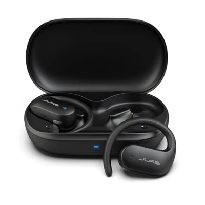 Abbildung von JLab Open Sport Kopfhörer Kabellose Ear Sportkopfhörer mit Ohrbügeln, 26 Stunden Laufzeit, Bluetooth für Läufer und Jogger, IP55 Schweißresistent, Multipoint, Schwarz