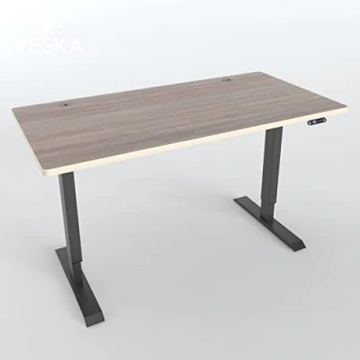 Abbildung von VESKA Höhenverstellbarer Schreibtisch (140 x 70 cm) Sitz &amp; Stehpult Bürotisch Elektrisch Höhenverstellbar mit Touchscreen Stahlfüßen (Anthrazit/Eiche)