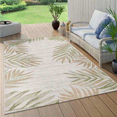 Abbildung von Paco Home Teppich &quot;Kuba 127&quot;, rechteckig, Flachgewebe, Motiv Blätter, In und Outdoor geeignet, Wohnzimmer