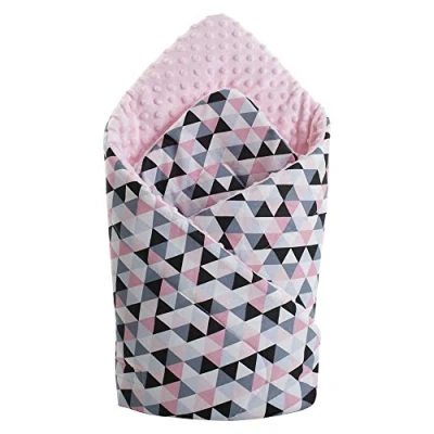 Abbildung von Medi Partners Einschlagdecke Steckkissen Minky 100% Baumwolle 75x75 cm Schlafsack doppelseitiges weich ganzjährig multifunktional antiallergisch Babys (rosa Dreiecke mit Hellrosa Minky)