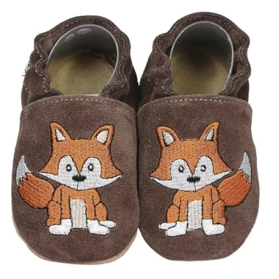 Abbildung von HOBEA Germany Krabbelschuhe für Jungs und Mädchen in verschiedenen Designs, Kinderhausschuhe Jungen, Lederschuhe, Schuhgröße: 22/23, Modell Schuhe: Fuchs Dunkelbraun