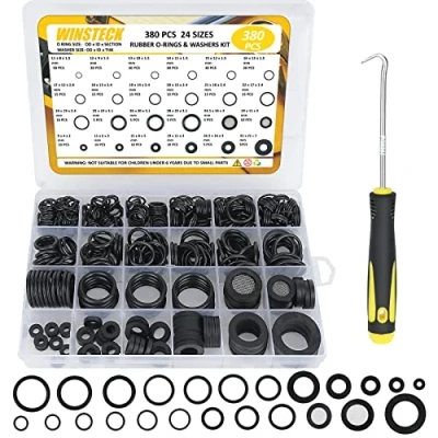 Abbildung von 380 Stücke Dichtungsringe Kit, Gummi und Silikon Unterlegscheiben in 8 Größen O Ring Set 16 mit 180 Voll Pick Hakenwerkzeug, Dichtringe für Reparatur von Wasserhähnen Schläuchen