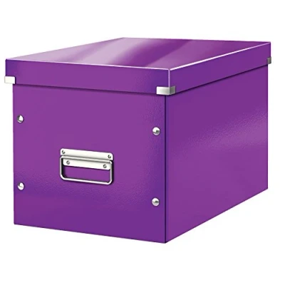 Abbildung von Leitz WOW Click &amp; Store Aufbewahrungsbox mit Griffen, Würfelform groß passend für Kallax Regal, stabil und faltbar, Violett, 61080062