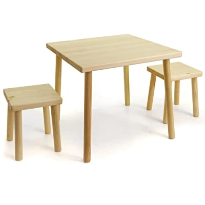 Abbildung von HolzFee Kinder Sitzgruppe Holz massiv Tisch und Stuhl Hocker Kiefer lackiert