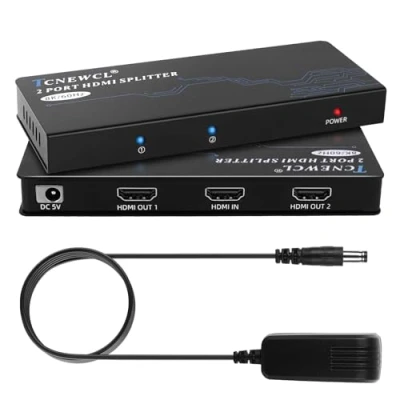 Abbildung von TCNEWCL 8K 60Hz HDMI Splitter 1 in 2 Out Gleichzeitig, 4K 120 Hz 1x2 Audio Video Verteiler mit Netzteil, Unterstützt 3D, EDID, HDCP, für HDTV, CCTV, Xbox, PS4, PS5, Blue Ray Player, Monitor