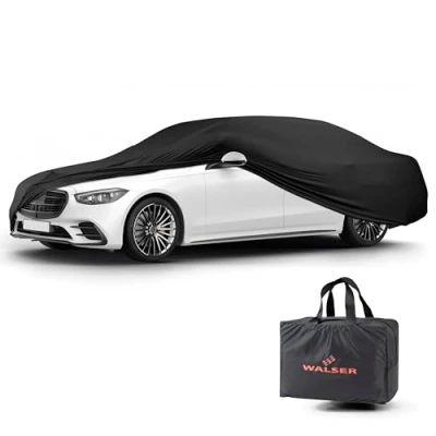 Abbildung von WALSER Abdeckung Auto Indoor Stretch Basic, Autoabdeckung Winter, staubdichte Autogarage Abdeckung, Autoplane für Auto, Abdeckplane XL schwarz