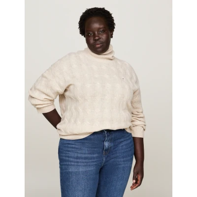 Abbildung von Tommy Hilfiger Curve Cable Sweater Strickpullover, Damen, Größe: 48, Classic beige heather
