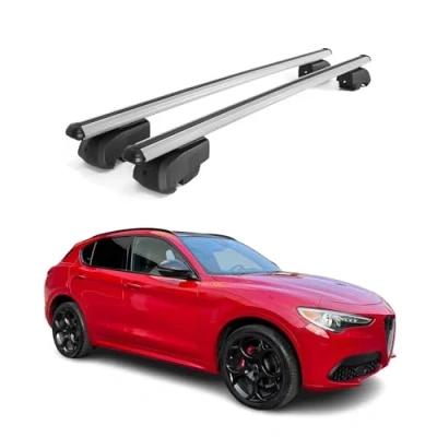 Abbildung von Dachträger Gepäckträger kompatibel mit Alfa Romeo Stelvio 2017 2021 TÜV ABE Aluminium Grau