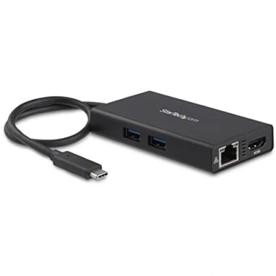Abbildung von StarTech.com USB C Multiport Adapter Tragbare Docking station mit 4k HDMI 60W Power Delivery Pass Through, GbE, 2x A 3.0 Hub Tragbares Mini Typ Dock für Laptop (DKT30CHPD)