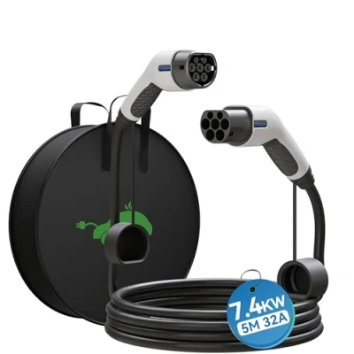 Abbildung von Youwoauto Typ 2 Ladekabel 16A/7.4 kW/1 Phasig/5 Meter Elektroauto auf EV für E Auto EV/PHEV Modus 3 Kompatibel mit Allen 2/CCS2 Modellen(Weiß)